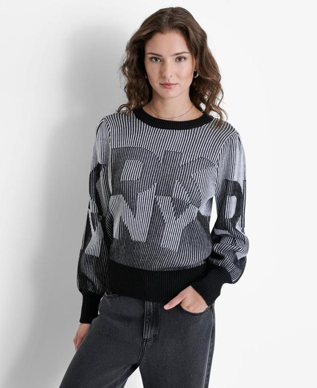 Dkny Womens Logo-Transfer Ribbed Crewneck Sweater - Bk Product Image