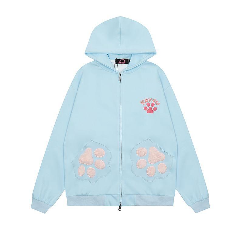 Cat Paw Oversized Zip Up Hoodie Product Image