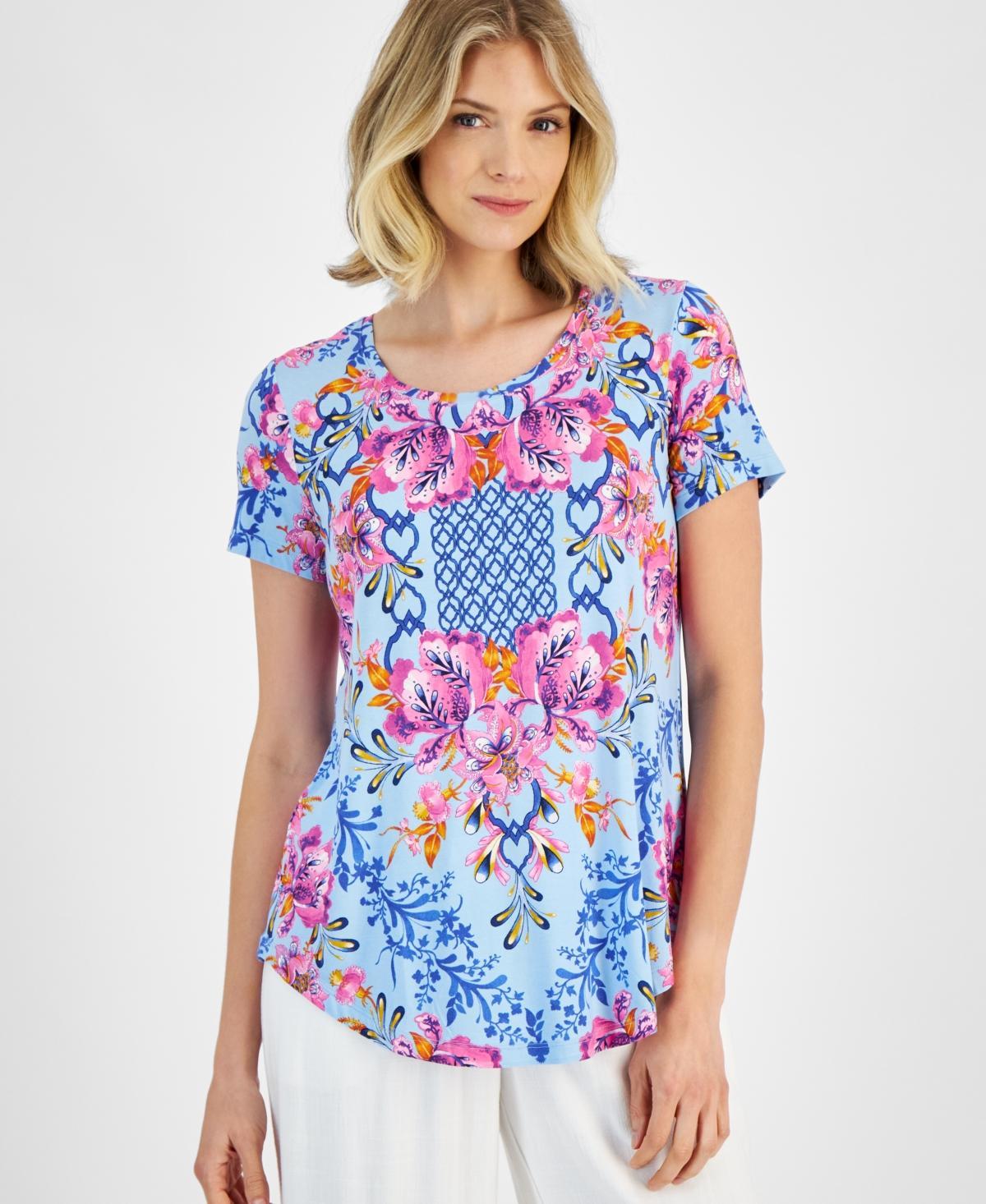 Women's Printed Scoop-Neck Short-Sleeve Top, Created for Macy's  Product Image