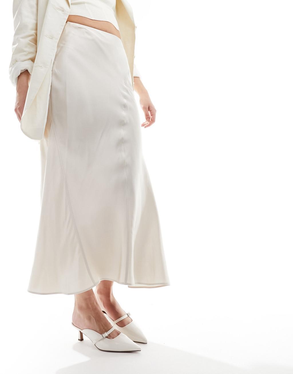 & Other Stories satin midi skirt with panel detail in off white Product Image