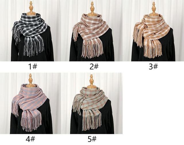 Plaid Fringed Trim Shawl Product Image