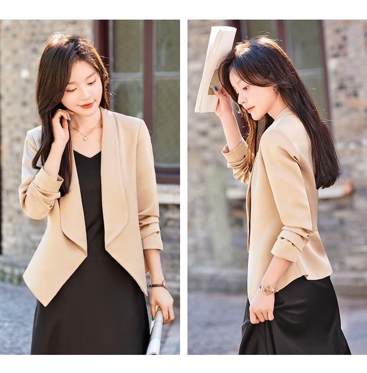 Shawl Lapel Plain Open Front Blazer Product Image