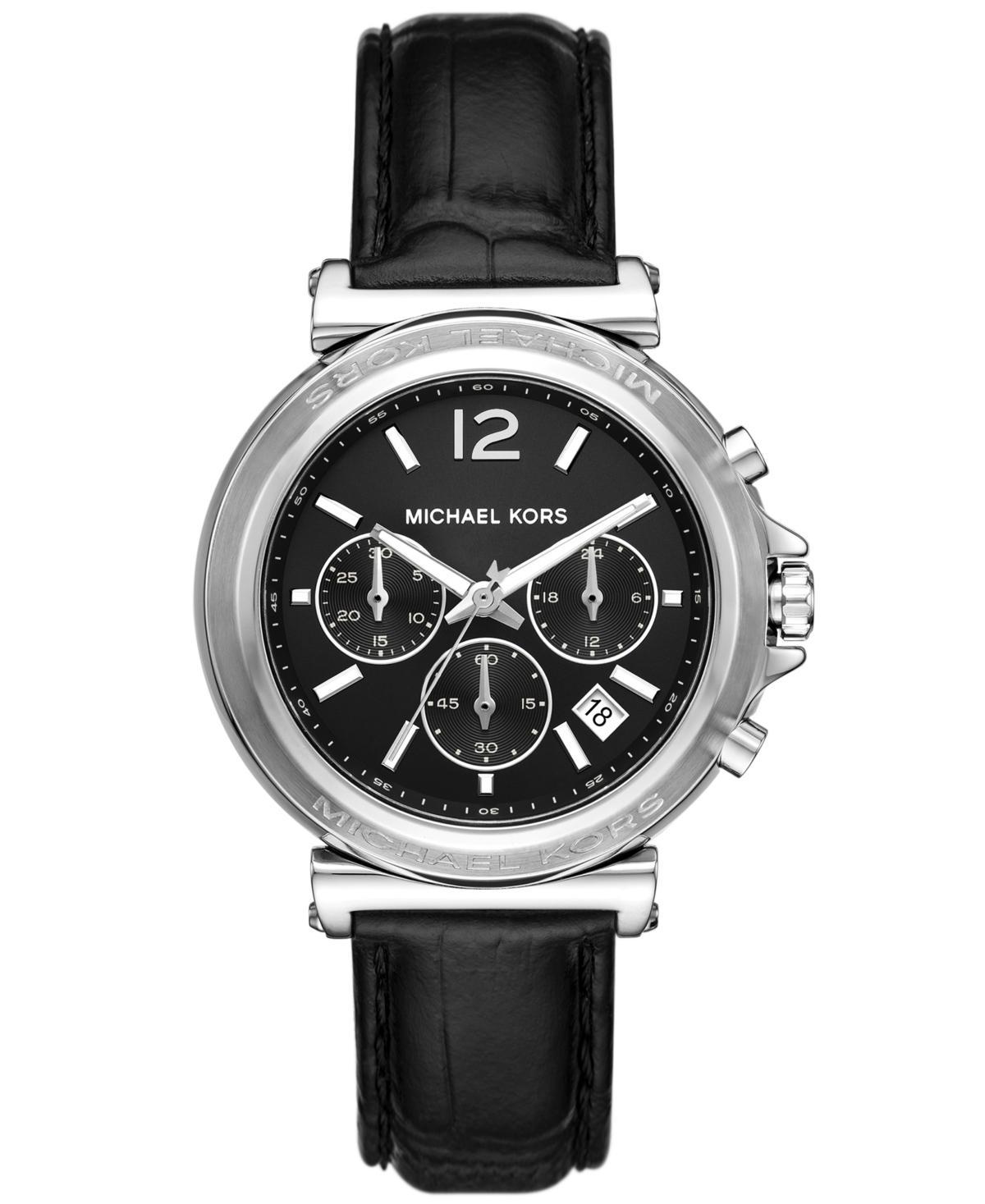 Michael Kors Womens Maren Chronograph Black Leather Watch 40mm Product Image