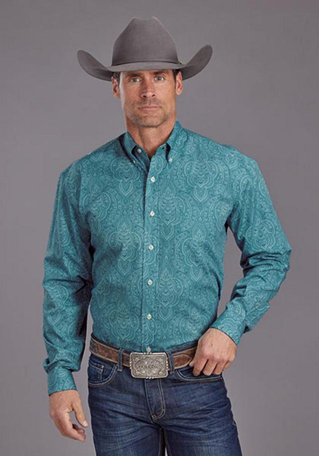 Stetson® Men's L/S Teal Paisley Print Button Shirt Product Image