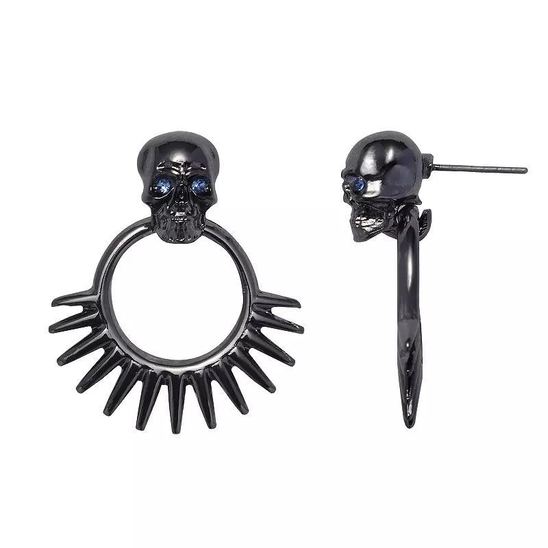 Emberly Hematite Skull & Spike Ring Drop Earrings, Womens, Black Product Image