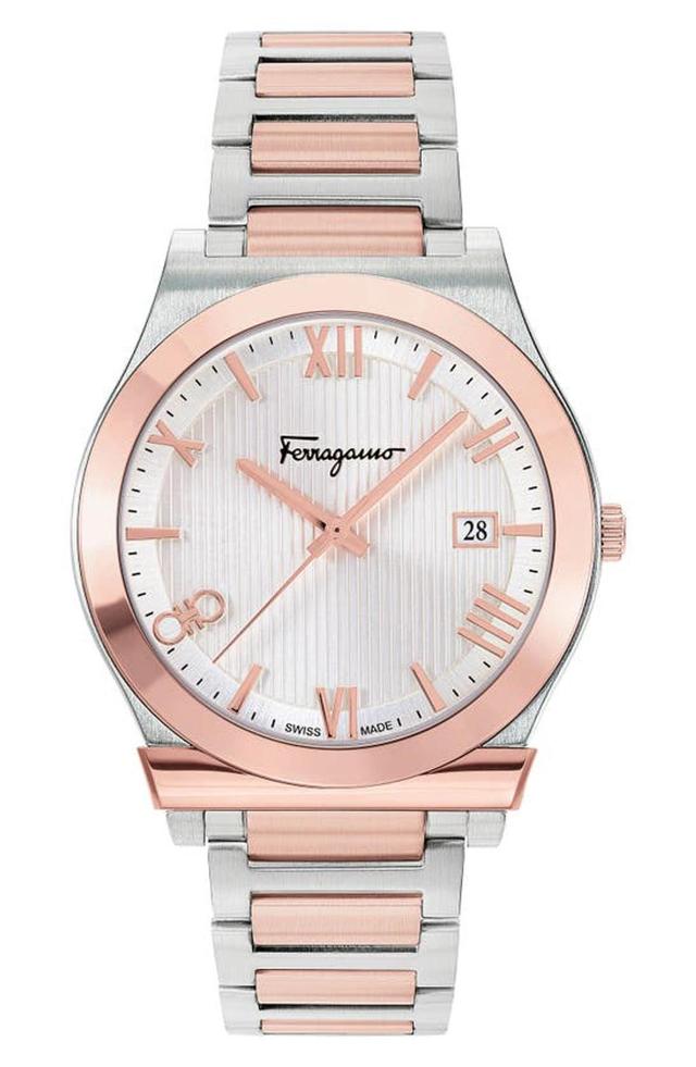 FERRAGAMO Men's Gancini Ip Rose Gold & Stainless Steel Bracelet Watch In Rose Gold Two Tone Product Image