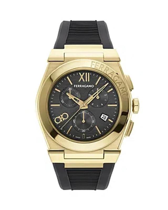 FERRAGAMO Men's Vega Chrono Ip Yellow Gold-plated Stainless Steel & Woven Strap Watch/42mm In Black Gold Product Image