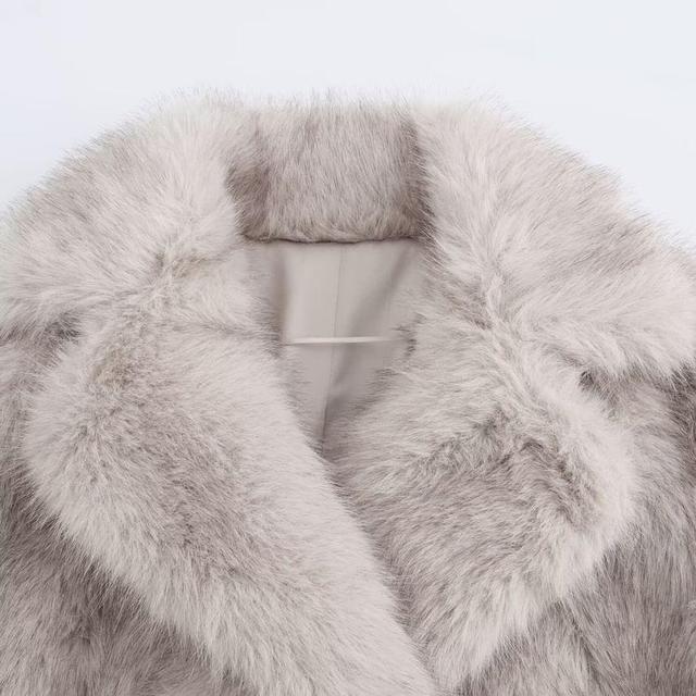 Lapel Collar Fluffy Button Jacket Product Image