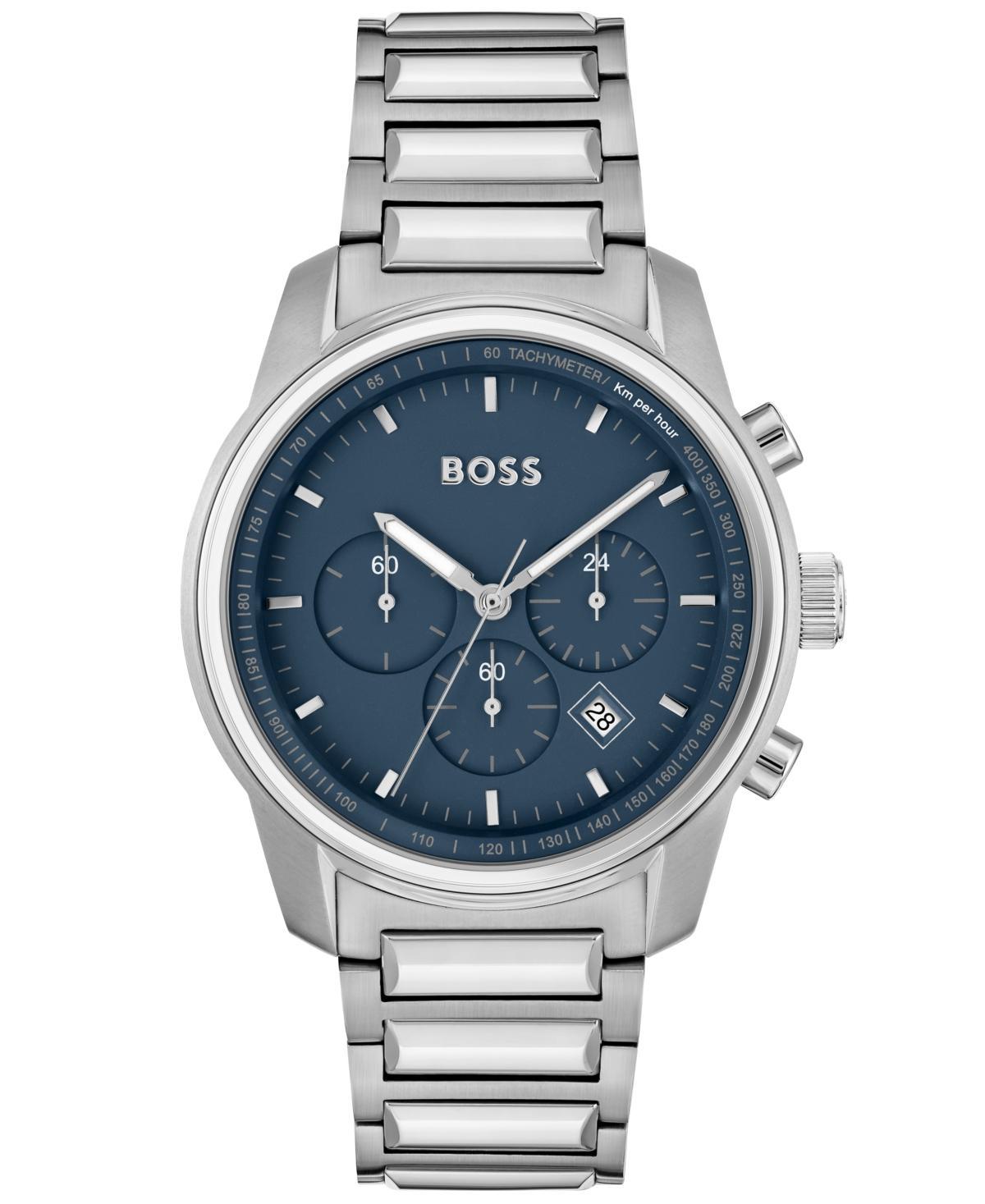 Hugo Boss Mens Trace Silver-Tone Stainless Steel Bracelet Watch, 44mm - Silver-Tone Product Image