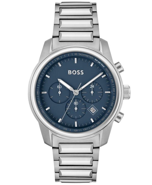 Hugo Boss Mens Trace Silver-Tone Stainless Steel Bracelet Watch, 44mm - Silver-Tone Product Image