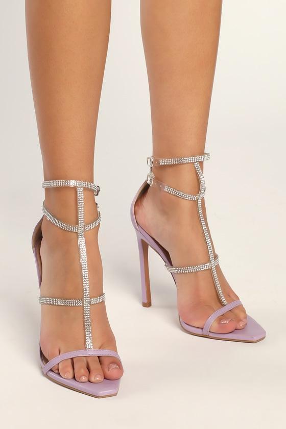 Damsia Purple Rhinestone Open Toe Ankle Strap Heels Product Image