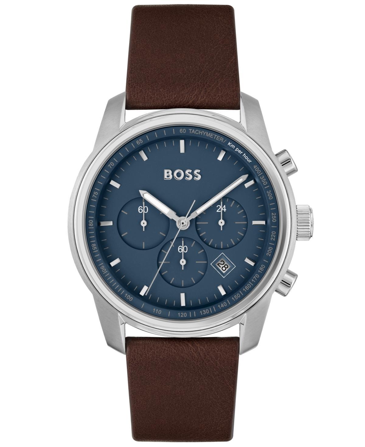 Hugo Boss Mens Tace Quartz Chronograph Brown Leather Strap Watch Product Image