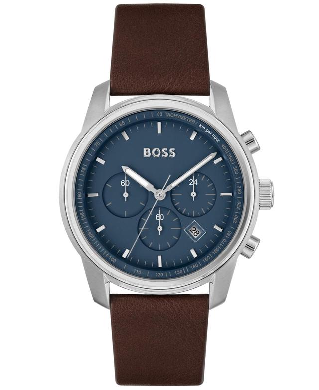 Hugo Boss Mens Tace Quartz Chronograph Brown Leather Strap Watch Product Image