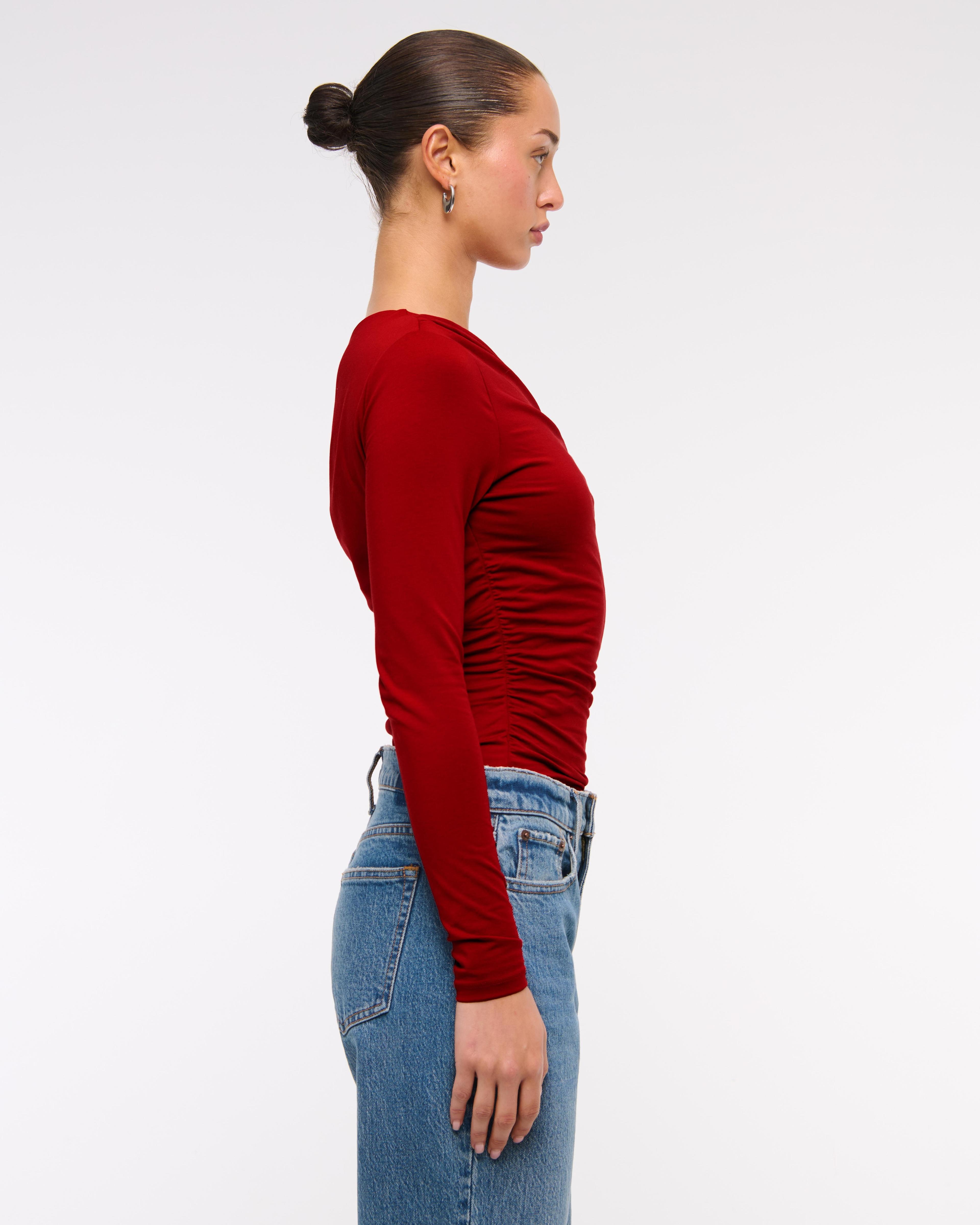 Long-Sleeve Off-The-Shoulder Draped Top Product Image