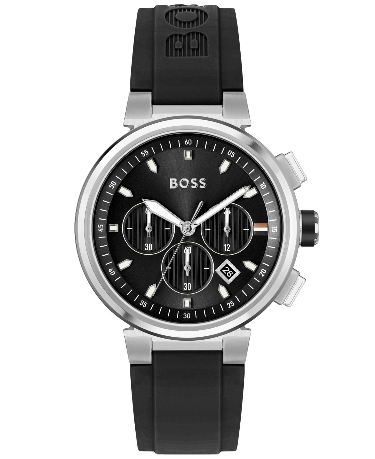 Hugo Boss Mens One Black Silicone Strap Watch, 44mm - Black Product Image