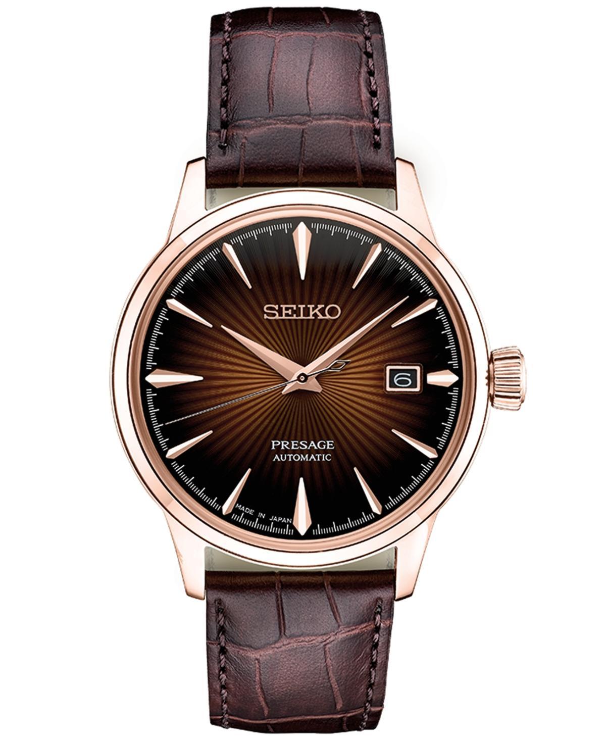 Seiko Mens Automatic Presage Brown Leather Strap Watch 40.5mm Product Image