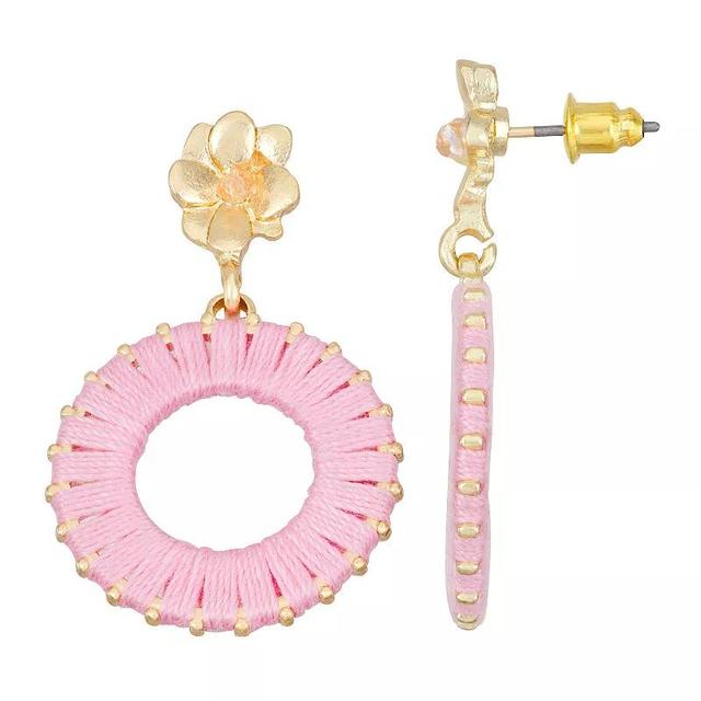 Ella Shea Gold Tone Round Flower Drop Earrings, Womens, Pink Product Image