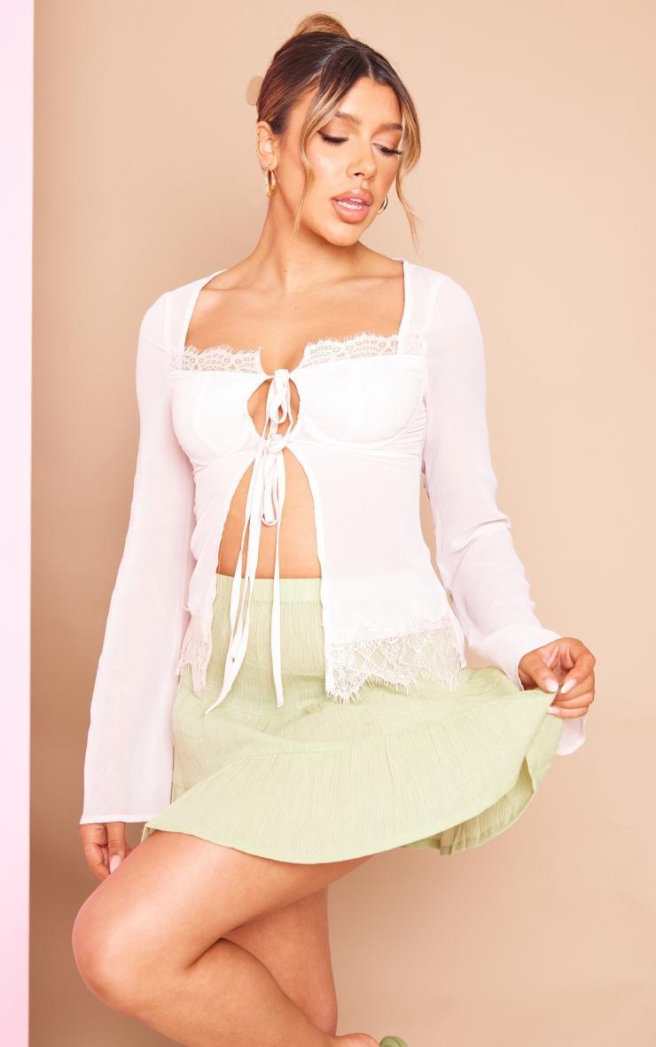 Sage Green Cheesecloth Tierred Frill Mini Skirt Product Image