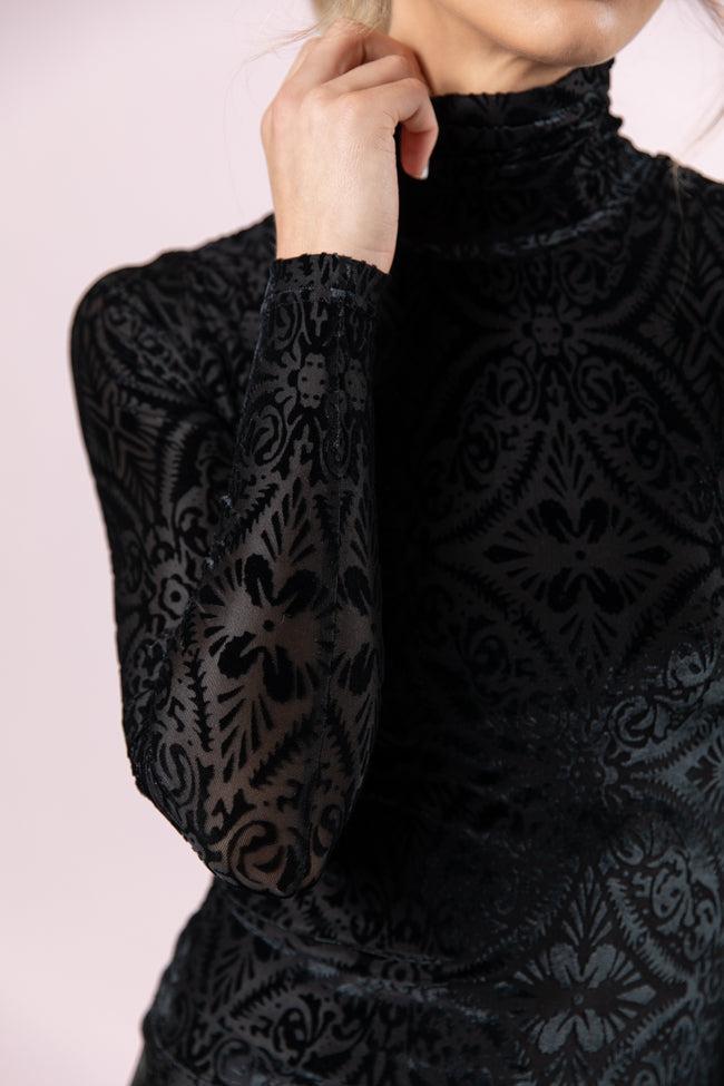 What A Wonderful World Black Velvet Printed Turtleneck Blouse FINAL SALE Product Image