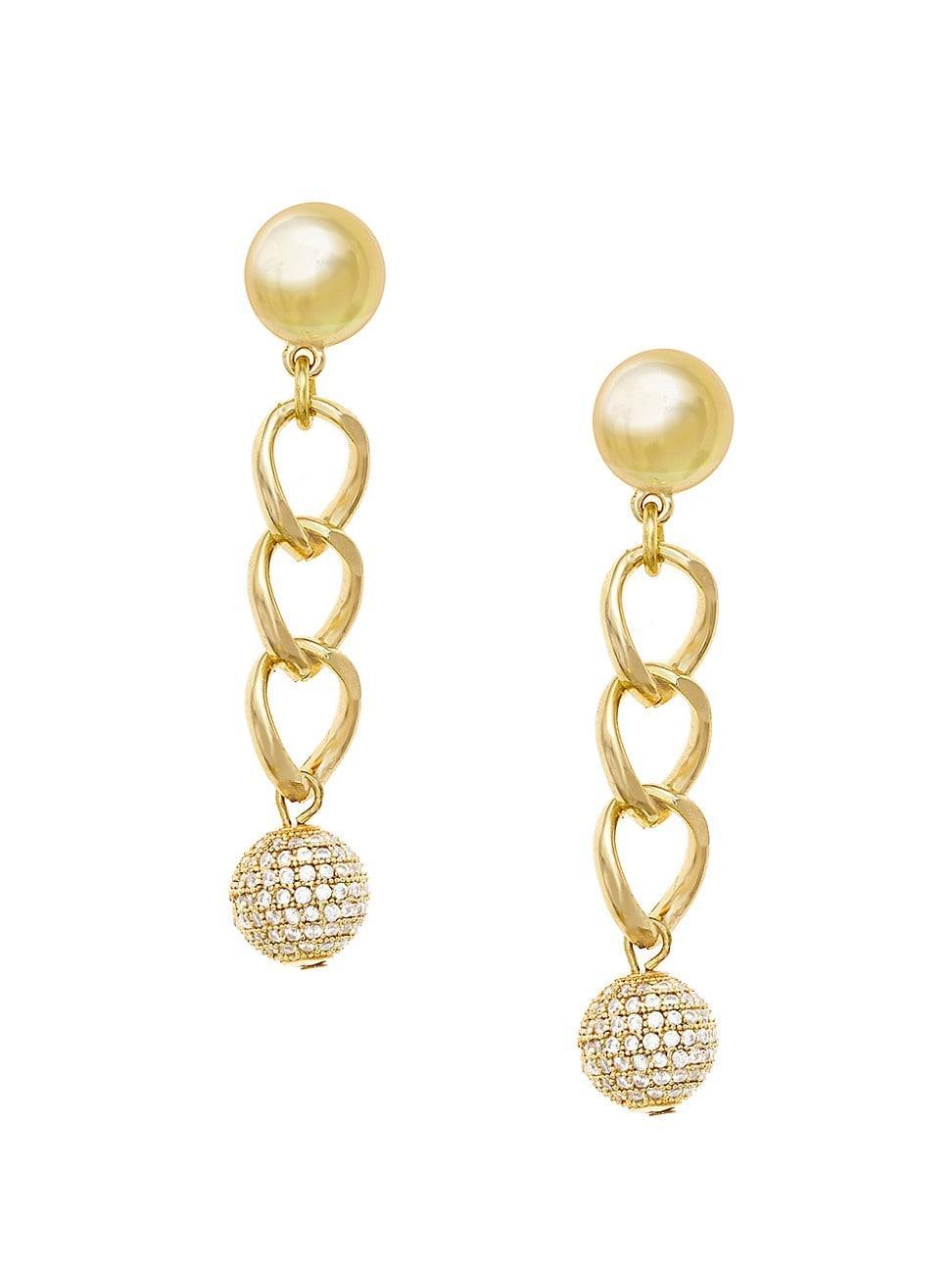 Womens Chain Dangle Crystal Ball 18K Gold-Plated Earrings Product Image