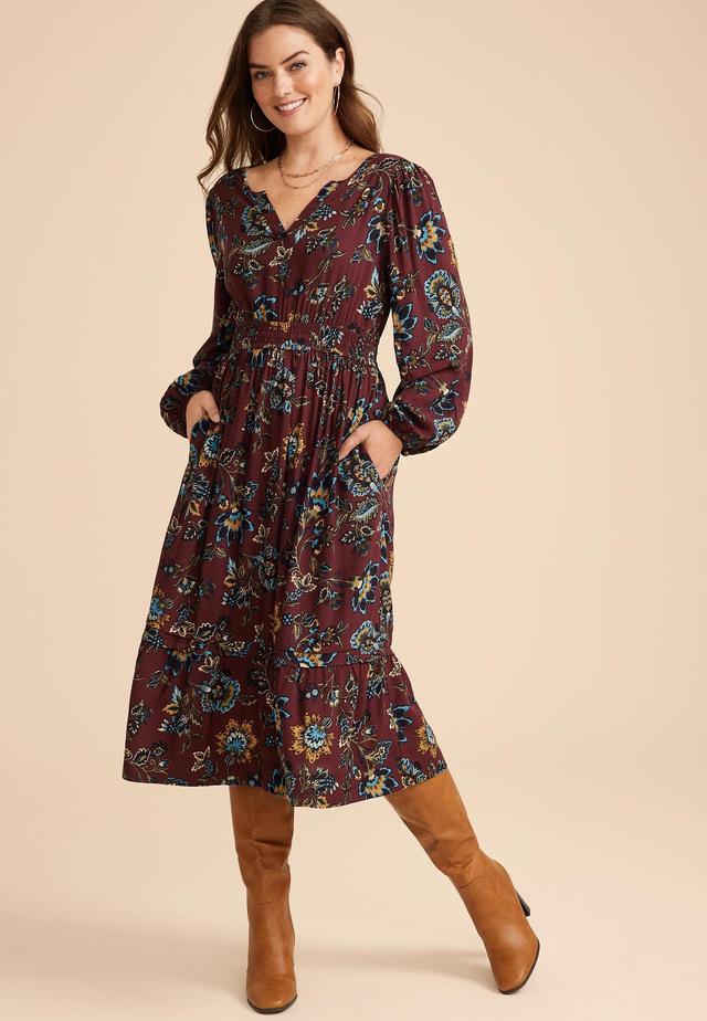 Floral Notch Neck Midi Dress Product Image