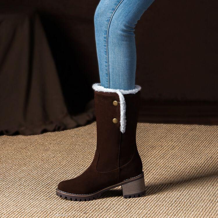 Button Faux Suede Mid Calf Boots product image