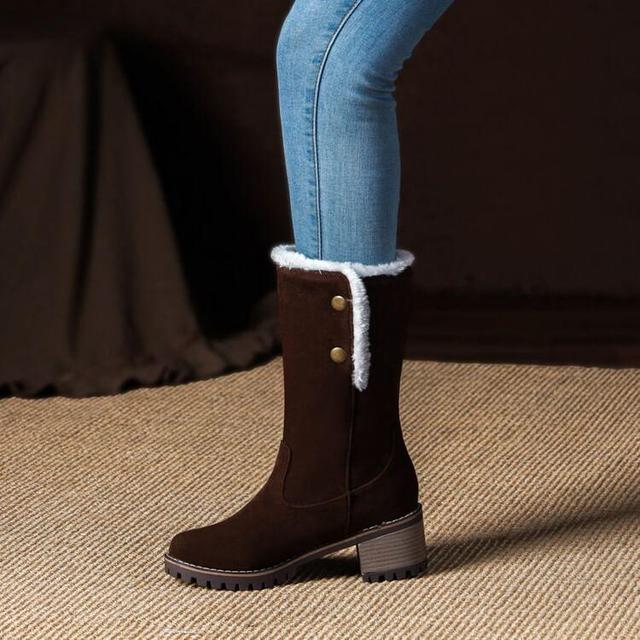 Button Faux Suede Mid Calf Boots Product Image