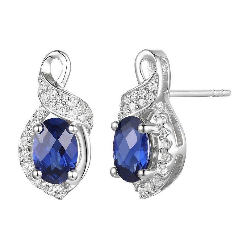 Rhodium-Plated Lab-Created Sapphire Stud Earrings, Womens, Sterling Product Image