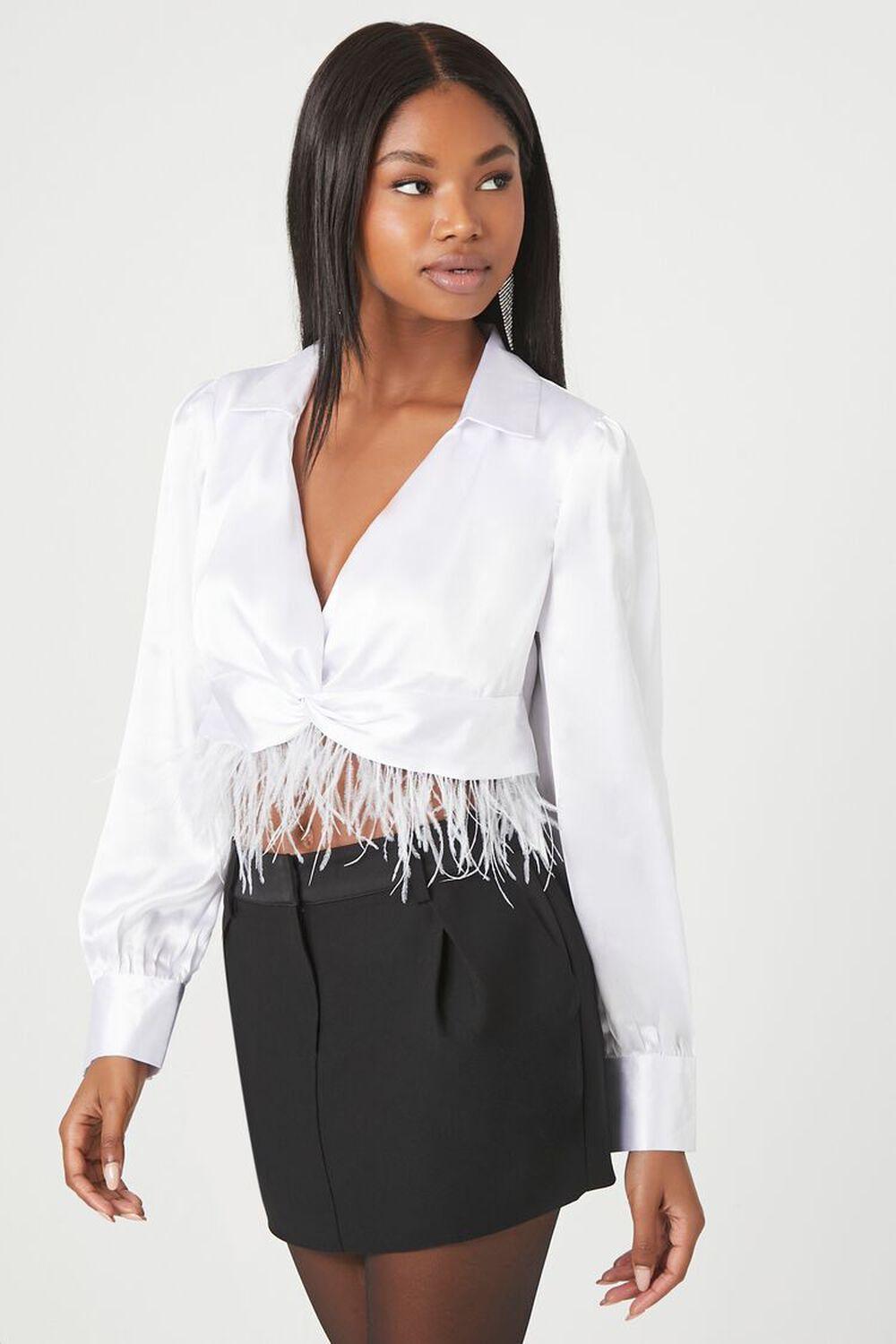 Satin Feather Fringe Crop Top | Forever 21 Product Image