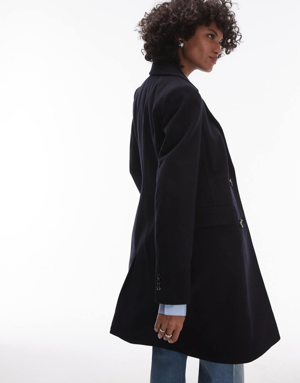 Mango double breasted wool coat in navy Product Image