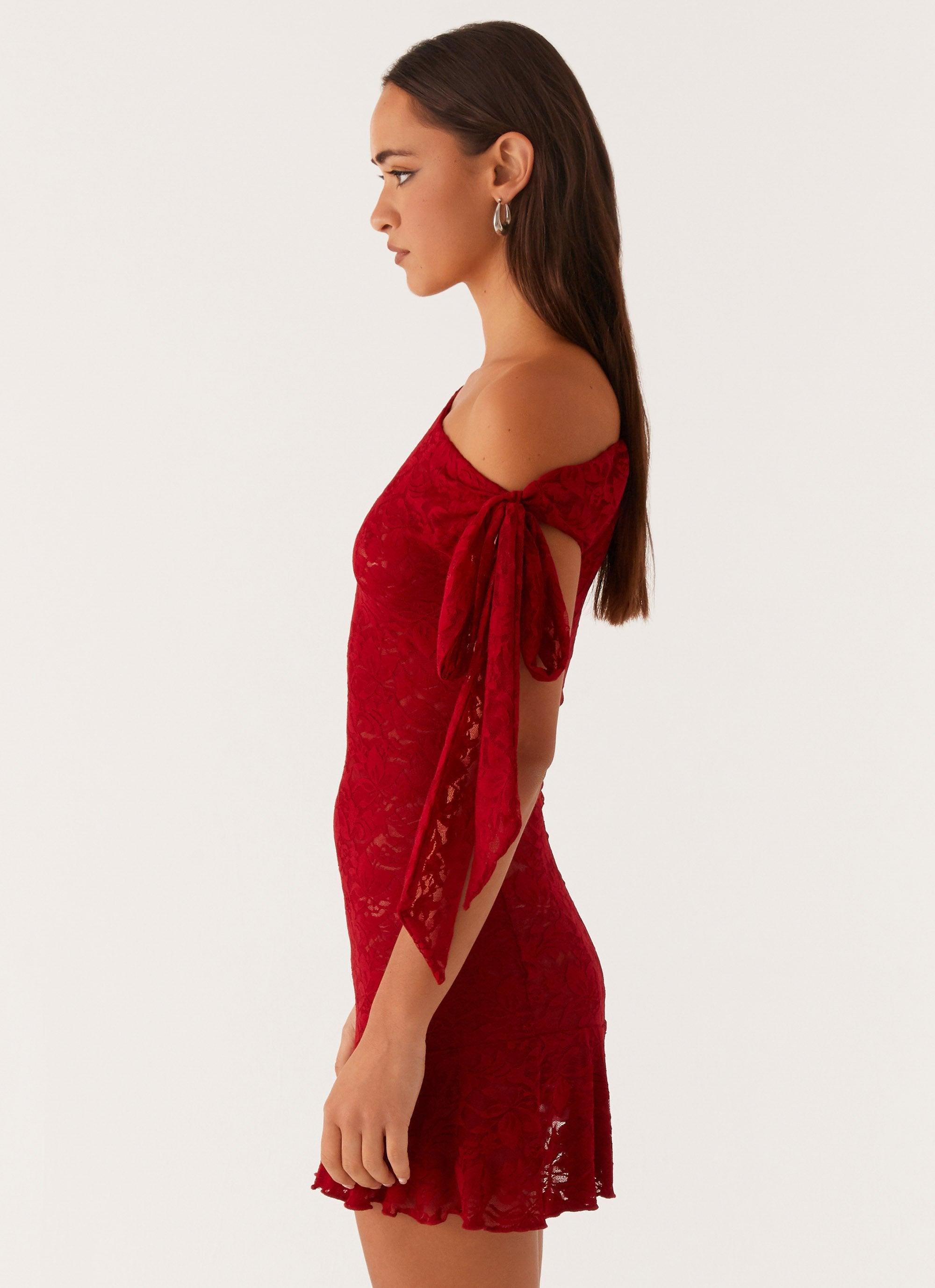 Palm House Lace Mini Dress - Red Product Image