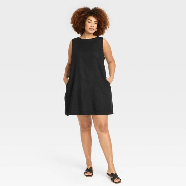 Womens Linen Mini Shift Dress - A New Day Black 4X Product Image