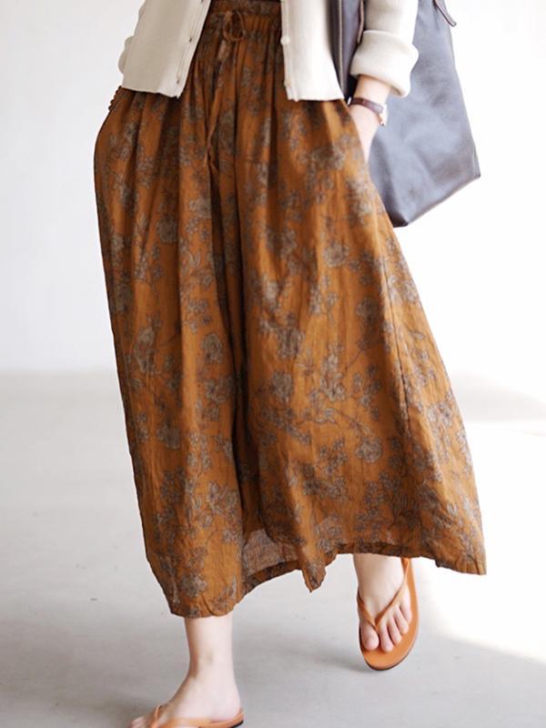 Vintage Loose Floral Printed A-Line Skirts Bottom Product Image