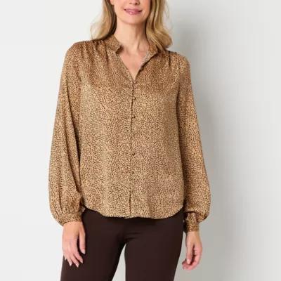 Liz Claiborne Womens V Neck Long Sleeve Satin Blouse Product Image