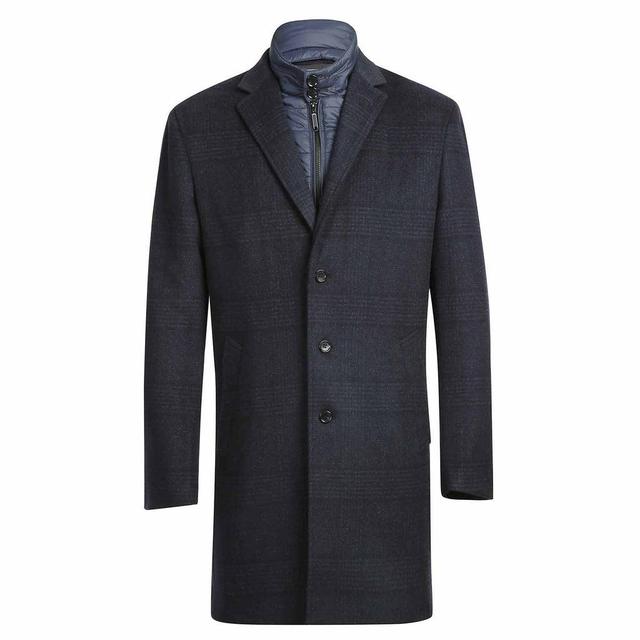 English Laundry Blue Tone-on-tone Glen Plaid Slim Fit Wool Blend Short Coat with Detachable Full Zipper Product Image