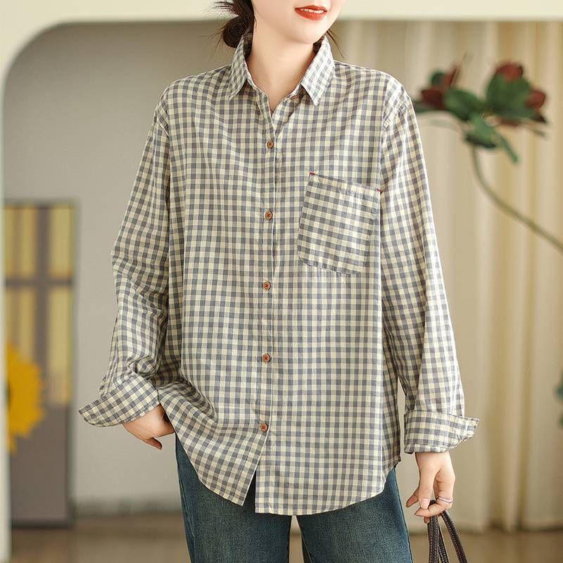 Long-Sleeve Pocketed Plaid Shirt Product Image