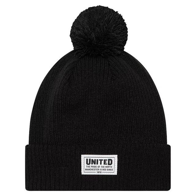 Mens New Era Black Manchester United Stitch Patch Cuffed Knit Hat with Pom Product Image