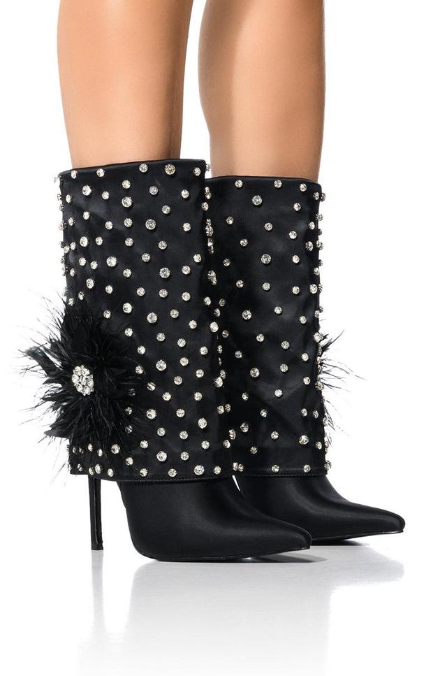 AZALEA WANG BLAISE BLACK DIAMOND STUDDED BOOT WITH FLOWER DETAIL Product Image