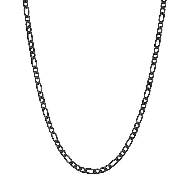 Mens LYNX Stainless Steel 3 mm Figaro Chain Necklace Black Product Image