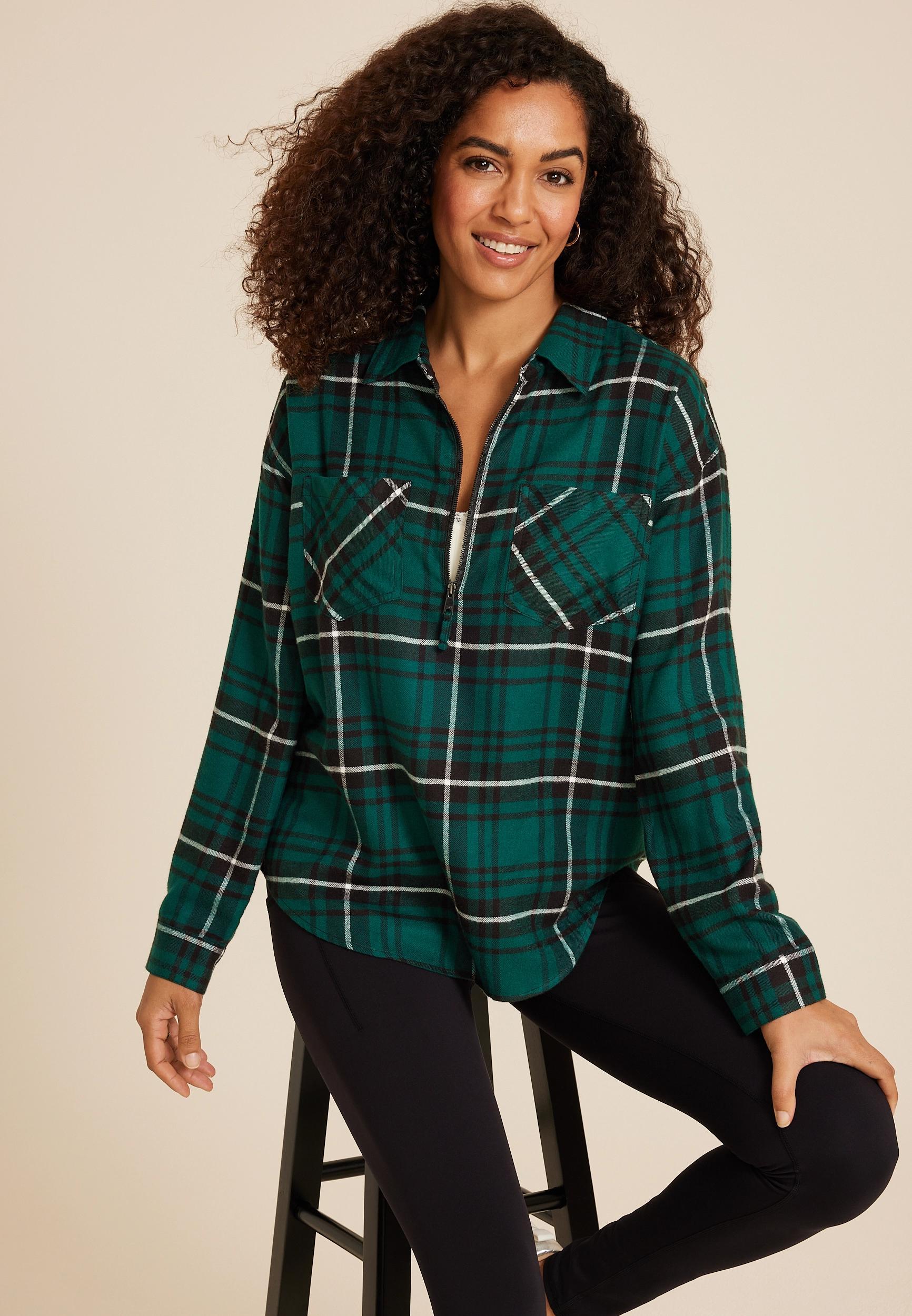 Cabin Plaid Quarter Zip Oversized Top Product Image