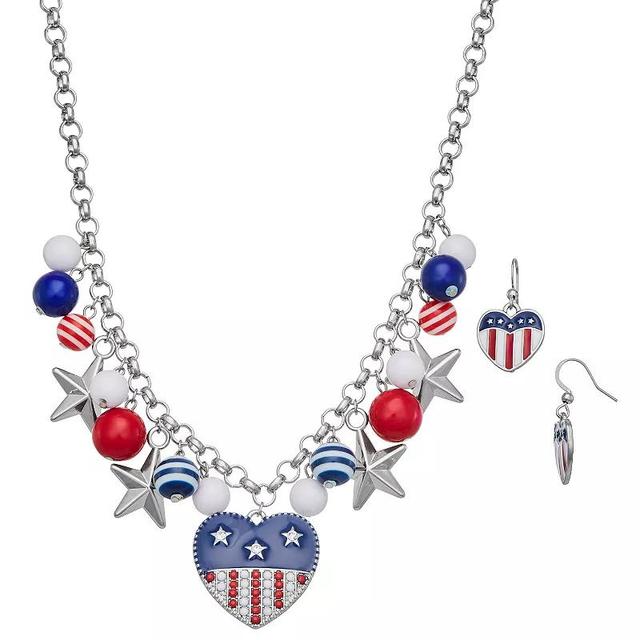 Celebrate Together Americana Silver Tone Multi Charms & Beads Collar Necklace & Drop Earrings Set, Womens Product Image