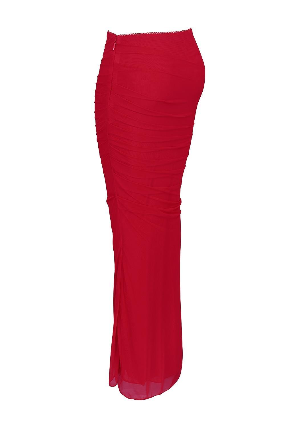 Cassidy Holly Red Mesh Maxi Skirt with Fluted Hem Product Image