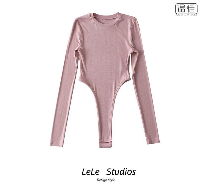 Long-Sleeve Round Neck Plain Bodysuit Top Product Image