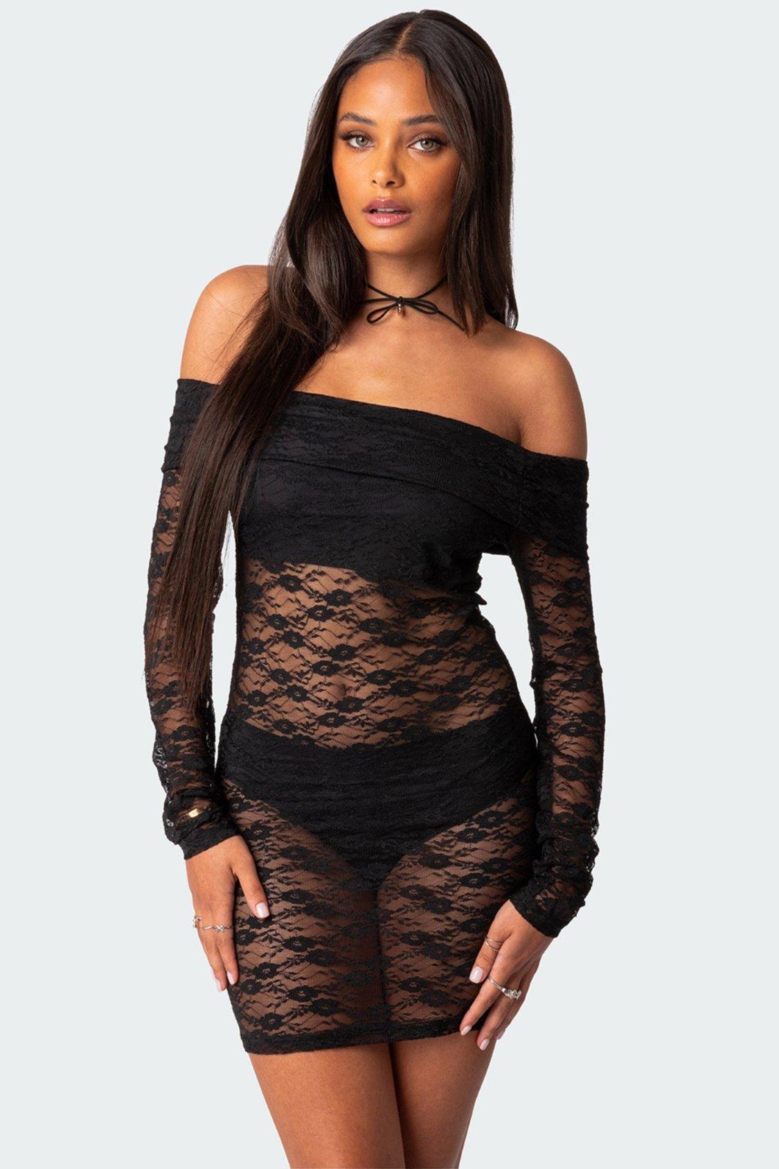 Halle Sheer Lace Mini Dress Product Image