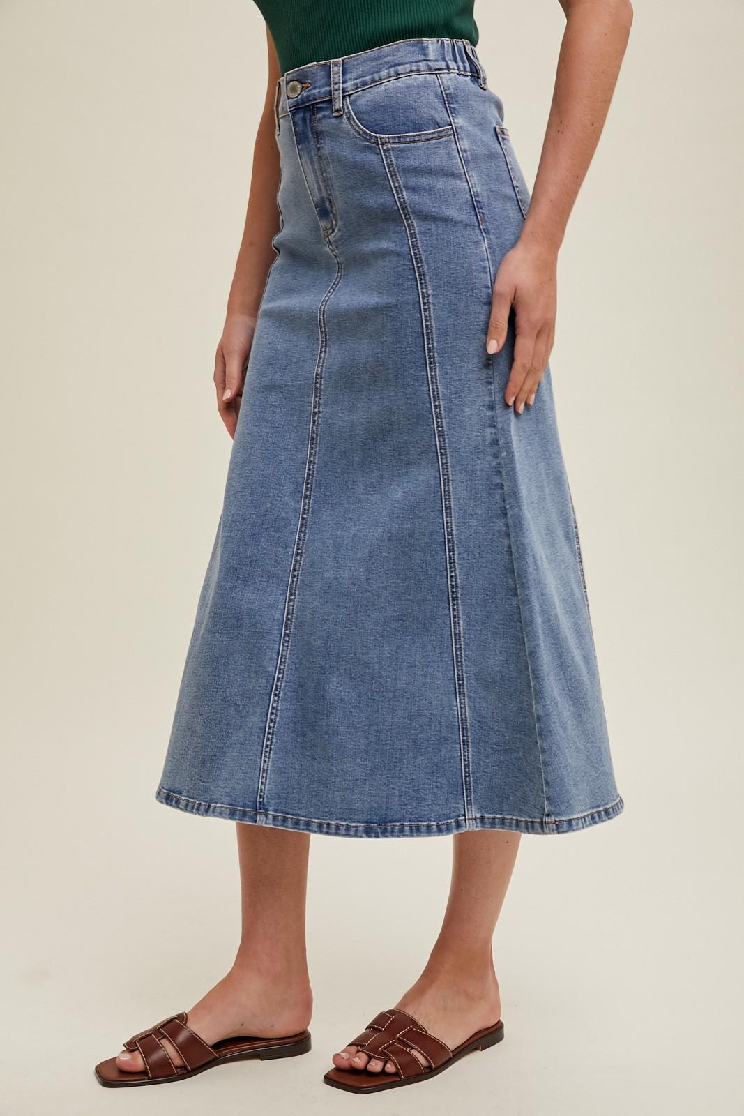 FLARE MIDI DENIM SKIRT Product Image