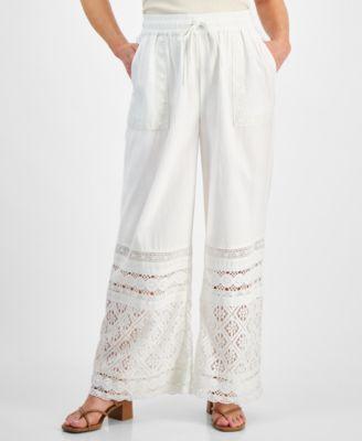 Petite Crochet Wide-Leg Pull-On Cotton Pants, Created for Macy's Product Image