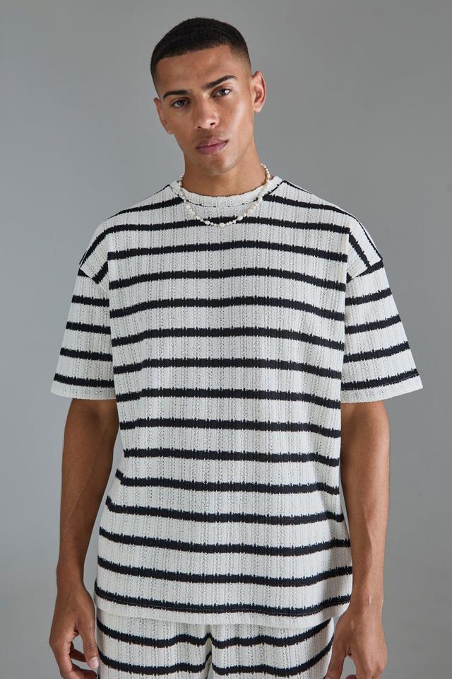 Oversized Textured Stripe T-shirt | boohooMAN USA Product Image