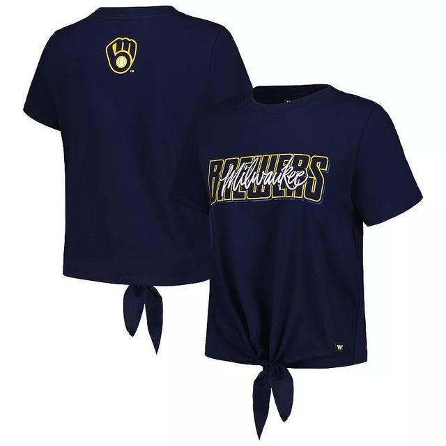 Womens The Wild Collective Milwaukee Brewers Twist Front T-Shirt Blue Product Image