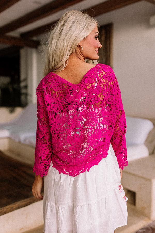 Sail The Day Away Front Tie Crochet Top in Hot Pink Product Image