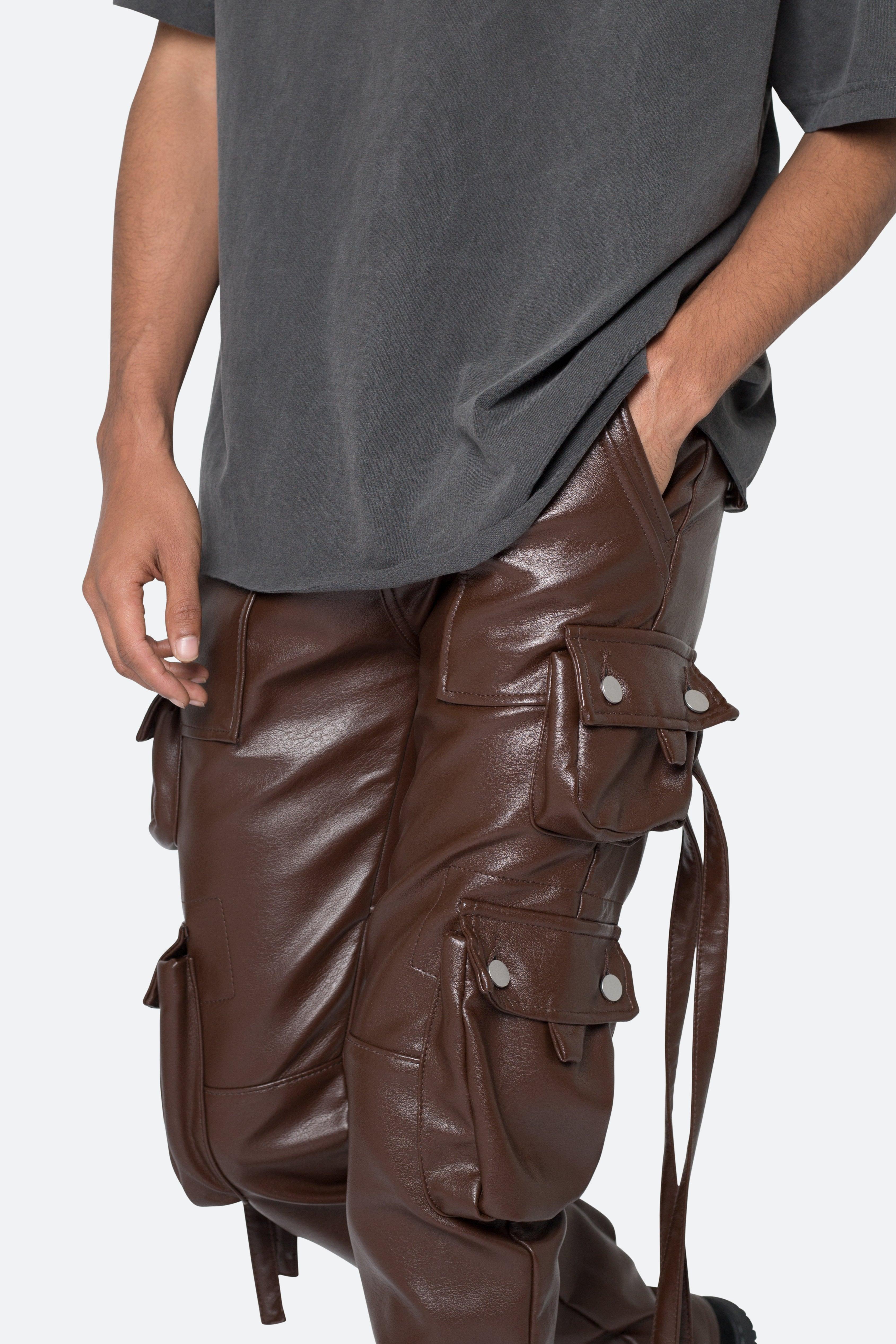 D152 Leather Cargo Pants - Brown Product Image